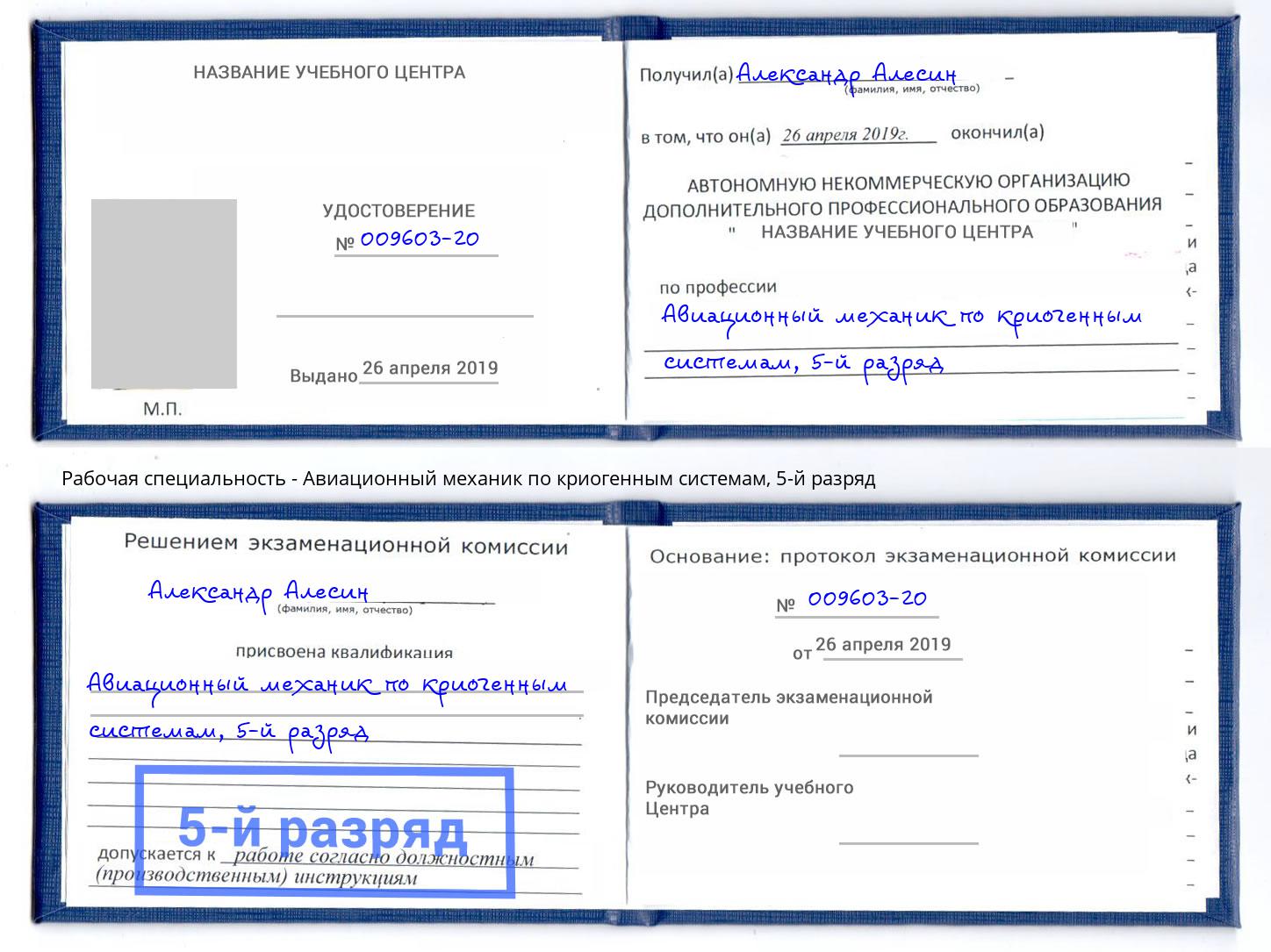 корочка 5-й разряд Авиационный механик по криогенным системам Отрадный